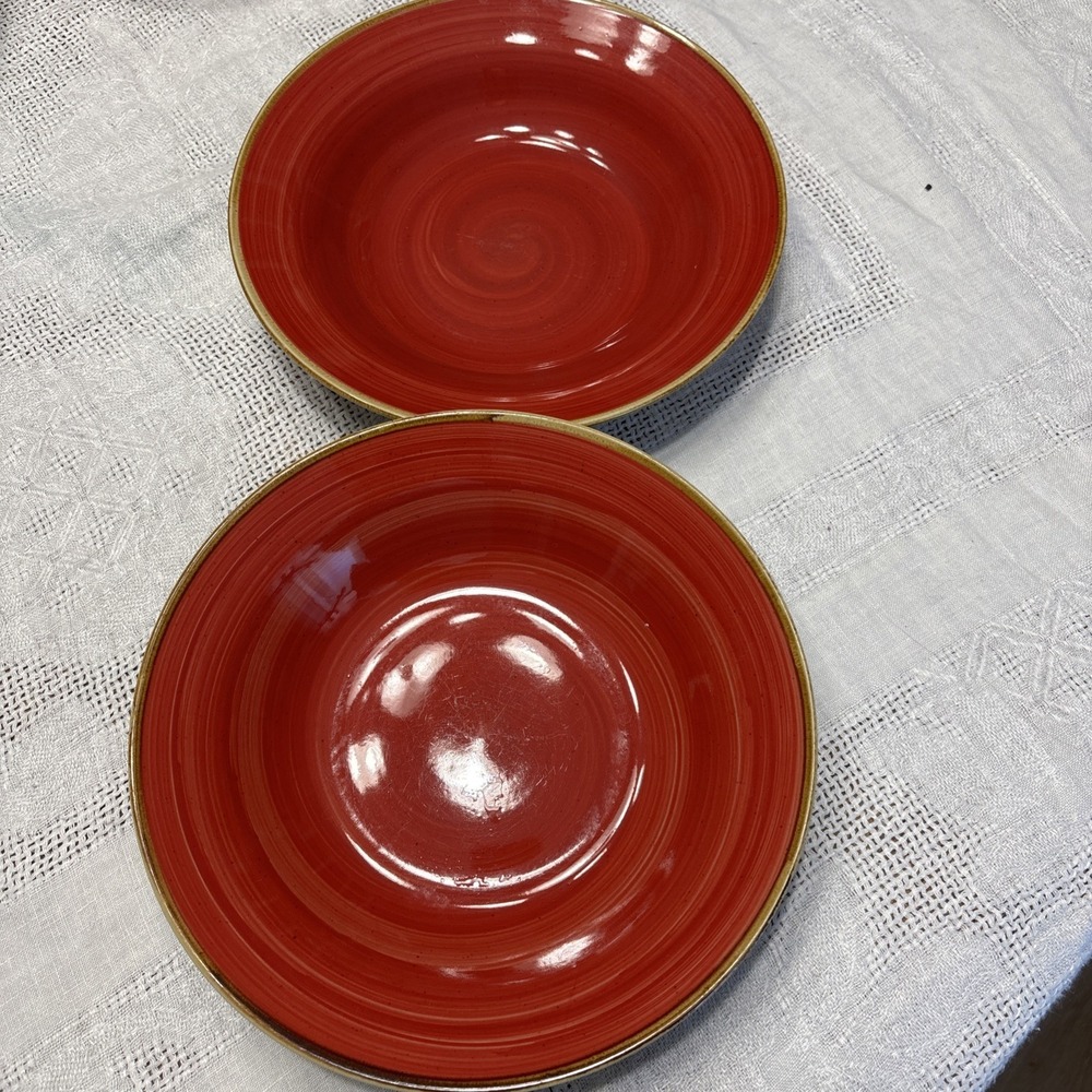 2 x Thomson Pottery Swirl Red 9" Pasta Salad Bowls